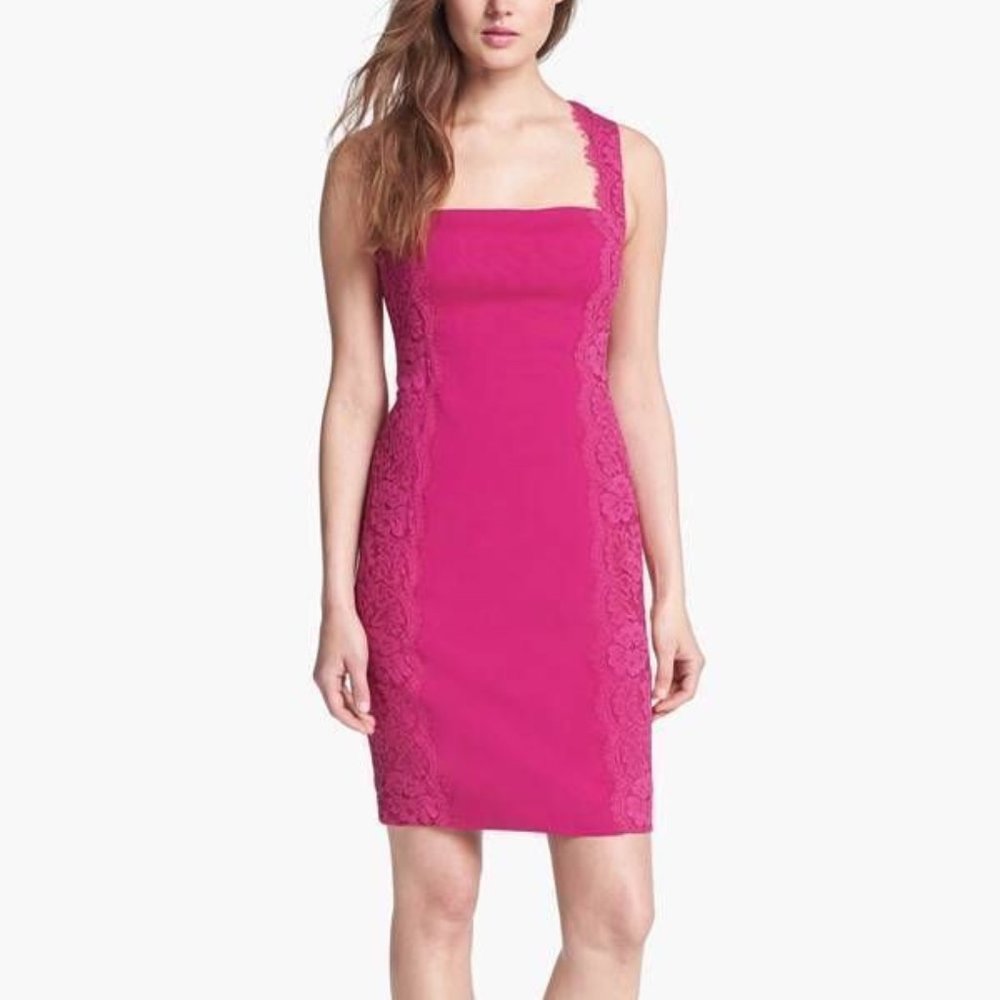 Wedding/Prom Szn💖Aidan Mattox Lace Paneled Sheath Dress Hot Pink